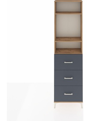 Arges Dolap 3 Raflı 3 Çekmeceli 60X30X221 Çam-Antrasit