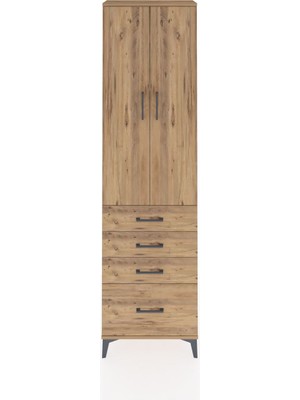 Arges Dolap 2 Raflı 4 Çekmeceli Tek Askılı 60X30X221 Çam-Çam