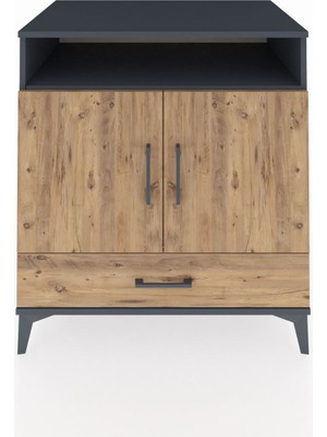 Kronos Şifonyer 3 Raflı Tek Çekmeceli 2 Kapaklı 88X59X96 Antrasit-Çam