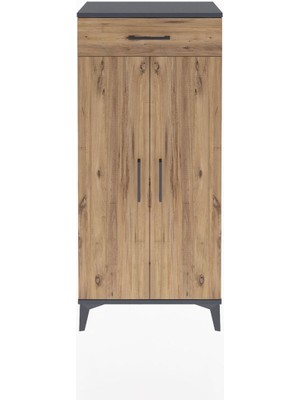 Arges Dolap 2 Raflı Tek Çekmeceli 2 Kapaklı 60X30X134 Antrasit-Çam