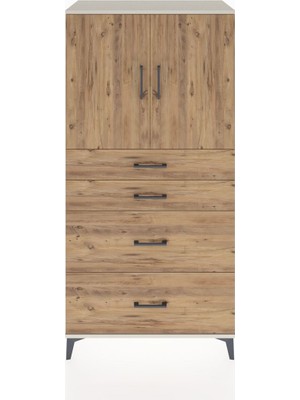 Hyperion Dolap Tek Raflı 4 Çekmeceli 2 Kapaklı 88X44X182 Aytaşı-Çam