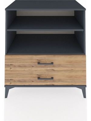 Kronos Şifonyer 2 Raflı 2 Çekmeceli 88X59X96 Antrasit-Çam
