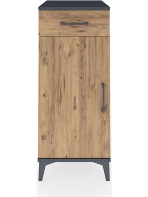 Hyperion Komodin Tek Raflı Tek Çekmeceli Tek Kapaklı 44X44X106 Antrasit-Çam