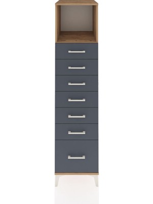 Kronos Dolap Tek Raflı 7 Çekmeceli 44X59X182 Çam-Antrasit