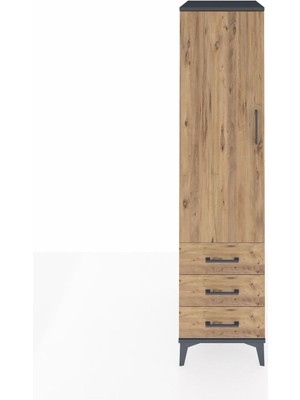 Kronos Dolap Tek Raflı 3 Çekmeceli Tek Askılı 44X59X182 Antrasit-Çam