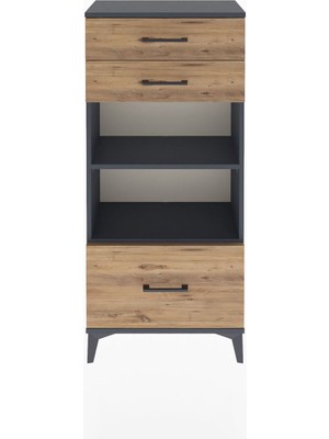 Arges Dolap 2 Raflı 3 Çekmeceli 60X30X134 Antrasit-Çam