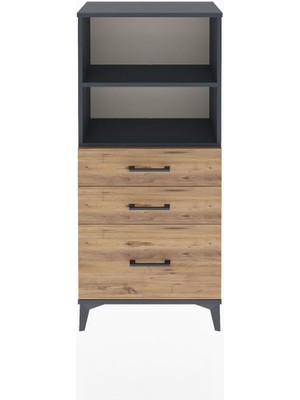 Arges Dolap 2 Raflı 3 Çekmeceli 60X30X134 Antrasit-Çam