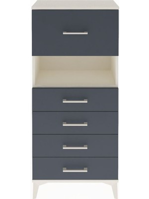 Arges Dolap Tek Raflı 5 Çekmeceli 60X30X134 Aytaşı-Antrasit