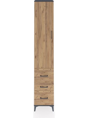Hyperion Dolap 4 Raflı 3 Çekmeceli Tek Kapaklı 44X44X243 Antrasit-Çam
