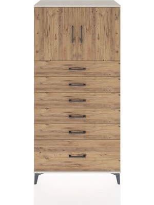 Hyperion Dolap Tek Raflı 6 Çekmeceli 2 Kapaklı 88X44X182 Aytaşı-Çam