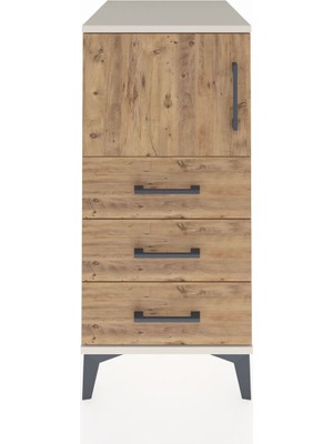 Kronos Komodin Tek Raflı 3 Çekmeceli Tek Kapaklı 44X59X96 Aytaşı-Çam
