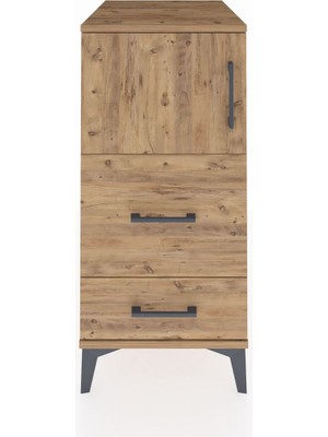 Kronos Komodin Tek Raflı 2 Çekmeceli Tek Kapaklı 44X59X96 Çam-Çam