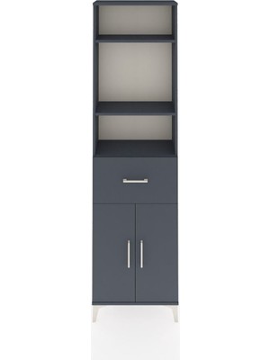 Arges Dolap 4 Raflı Tek Çekmeceli 2 Kapaklı 60X30X221 Antrasit-Antrasit