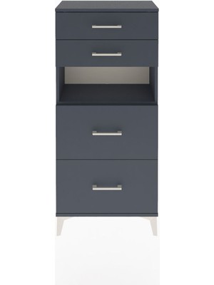 Arges Dolap Tek Raflı 4 Çekmeceli 60X30X134 Antrasit-Antrasit