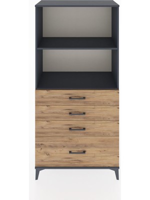 Hyperion Dolap 2 Raflı 4 Çekmeceli 88X44X182 Antrasit-Çam
