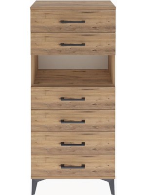 Arges Dolap Tek Raflı 6 Çekmeceli 60X30X134 Çam-Çam