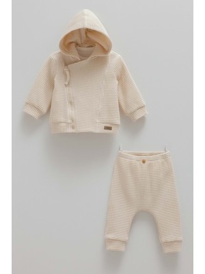 Soft Teddy Kapüşonlu Üçlü Takım - Caramell  - TKU1863 - Ekru - 3 - 6 Ay - TKU1863-EKRU-3 - 6 Ay Ekru