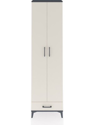 Arges Dolap 5 Raflı Tek Çekmeceli 2 Kapaklı 60X30X221 Antrasit-Aytaşı