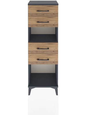 Arges Dolap Tek Raflı 4 Çekmeceli 44X30X134 Antrasit-Çam