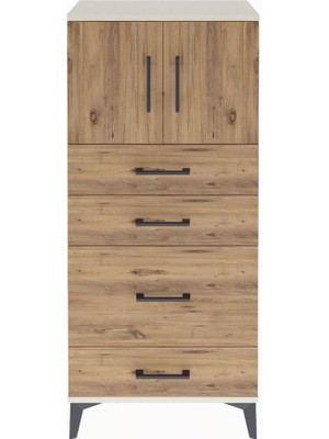 Arges Dolap Tek Raflı 4 Çekmeceli 2 Kapaklı 60X30X134 Aytaşı-Çam