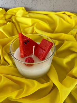 Kırmızı Karpuz Mum -  Cam Kase Karpuz Kokulu Mum