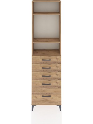 Arges Dolap 3 Raflı 5 Çekmeceli 60X30X221 Çam-Çam