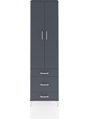 Arges Dolap 4 Raflı 3 Çekmeceli 2 Kapaklı 60X30X221 Antrasit-Antrasit