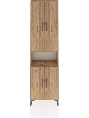 Arges Dolap 3 Raflı 4 Kapaklı Tek Askılı 60X30X221 Çam-Çam