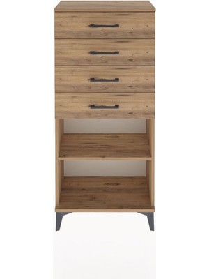 Arges Dolap Tek Raflı 4 Çekmeceli 60X30X134 Çam-Çam