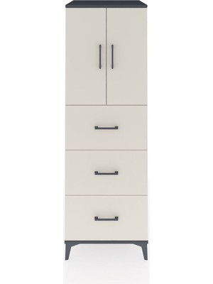 Kronos Dolap 2 Raflı 3 Çekmeceli 2 Kapaklı 60X59X182 Antrasit-Aytaşı