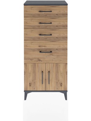 Arges Dolap 4 Çekmeceli 2 Kapaklı 60X30X134 Antrasit-Çam