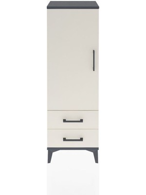 Arges Dolap 3 Raflı 2 Çekmeceli Tek Kapaklı 44X30X134 Antrasit-Aytaşı