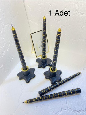 1 Adet Siyah Üzeri Gold Zebra Desenli Şamdan Mumu