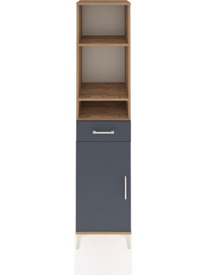 Hyperion Dolap 4 Raflı Tek Çekmeceli Tek Kapaklı 44X44X195 Çam-Antrasit