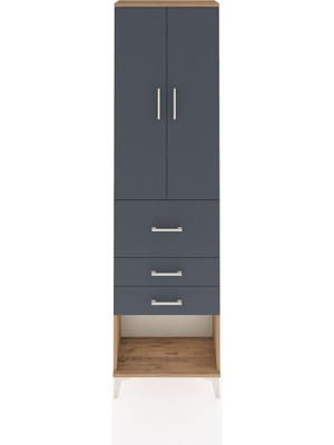 Arges Dolap 3 Raflı 3 Çekmeceli 2 Kapaklı 60X30X221 Çam-Antrasit