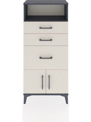 Hyperion Dolap Tek Raflı 3 Çekmeceli 2 Kapaklı 60X44X134 Antrasit-Aytaşı