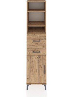 Hyperion Dolap 4 Raflı 2 Çekmeceli Tek Kapaklı 44X44X195 Çam-Çam