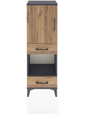 Arges Dolap 3 Raflı 2 Çekmeceli Tek Kapaklı 44X30X134 Antrasit-Çam