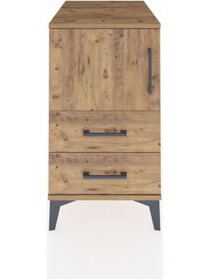 Kronos Komodin 2 Raflı 2 Çekmeceli Tek Kapaklı 44X59X80 Çam-Çam