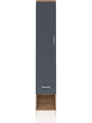 Hyperion Dolap 5 Raflı Tek Çekmeceli Tek Kapaklı 44X44X243 Çam-Antrasit