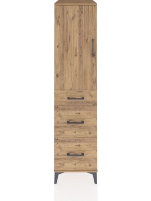 Kronos Dolap 2 Raflı 3 Çekmeceli Tek Kapaklı 44X59X182 Çam-Çam