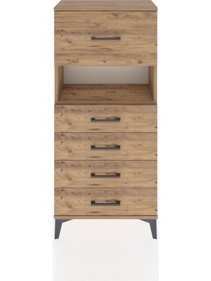 Hyperion Dolap Tek Raflı 5 Çekmeceli 60X44X134 Çam-Çam