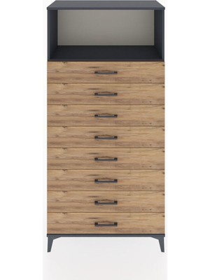 Hyperion Dolap Tek Raflı 8 Çekmeceli 88X44X182 Antrasit-Çam