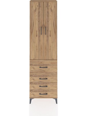 Arges Dolap 3 Raflı 4 Çekmeceli 2 Kapaklı 60X30X221 Çam-Çam