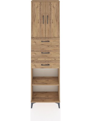 Arges Dolap 3 Raflı 3 Çekmeceli 2 Kapaklı 60X30X221 Çam-Çam