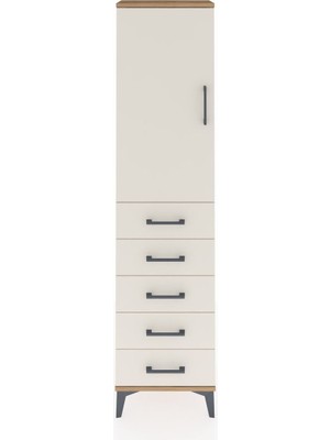 Arges Dolap 2 Raflı 5 Çekmeceli Tek Kapaklı 44X30X182 Çam-Aytaşı