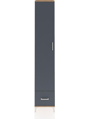 Hyperion Dolap 6 Raflı Tek Çekmeceli Tek Kapaklı 44X44X243 Çam-Antrasit