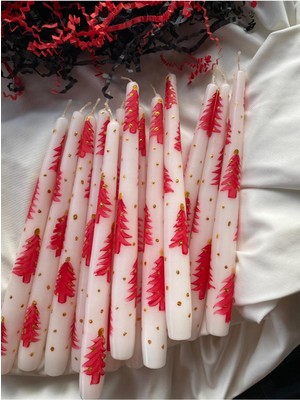 1 Adet Çam Ağacı Desenli El Çizimi Yılbaşı - Noel - Yeni Yıl  Konseptli Şamdan Mumu - Kış Mumu