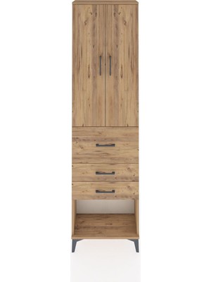 Arges Dolap 2 Raflı 3 Çekmeceli 2 Kapaklı 60X30X221 Çam-Çam