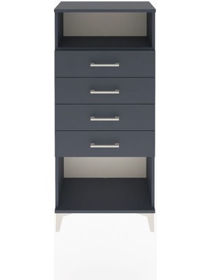 Arges Dolap Tek Raflı 4 Çekmeceli 60X30X134 Antrasit-Antrasit